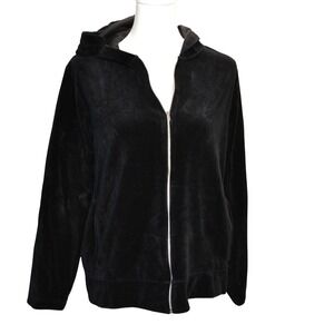 Ralph Lauren Velour Zip Up Hoodie Jacket Black Womens 1X Layer Cozy Athleisure
